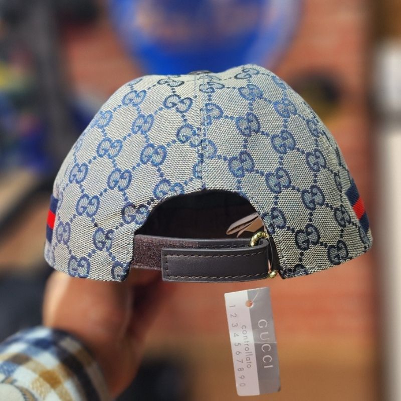 Casquette Gucci plat - Motif Monogramme Classique Gris et Bleu - الصورة 2
