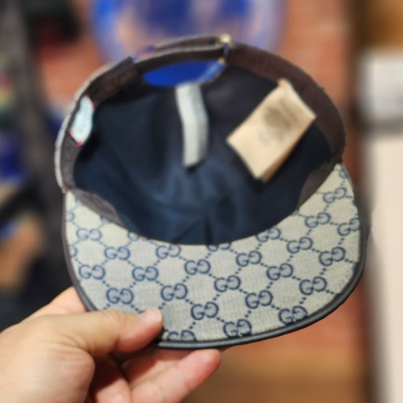 Casquette Gucci plat - Motif Monogramme Classique Gris et Bleu - الصورة 4