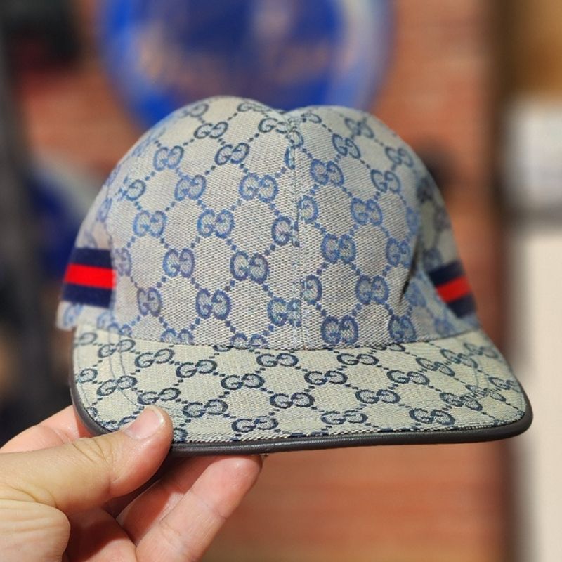 Casquette Gucci plat - Motif Monogramme Classique Gris et Bleu - الصورة 5