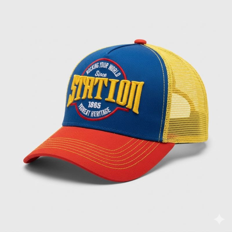 Casquette Station Bleu,Orange et Jaune Filet (Trucker)
