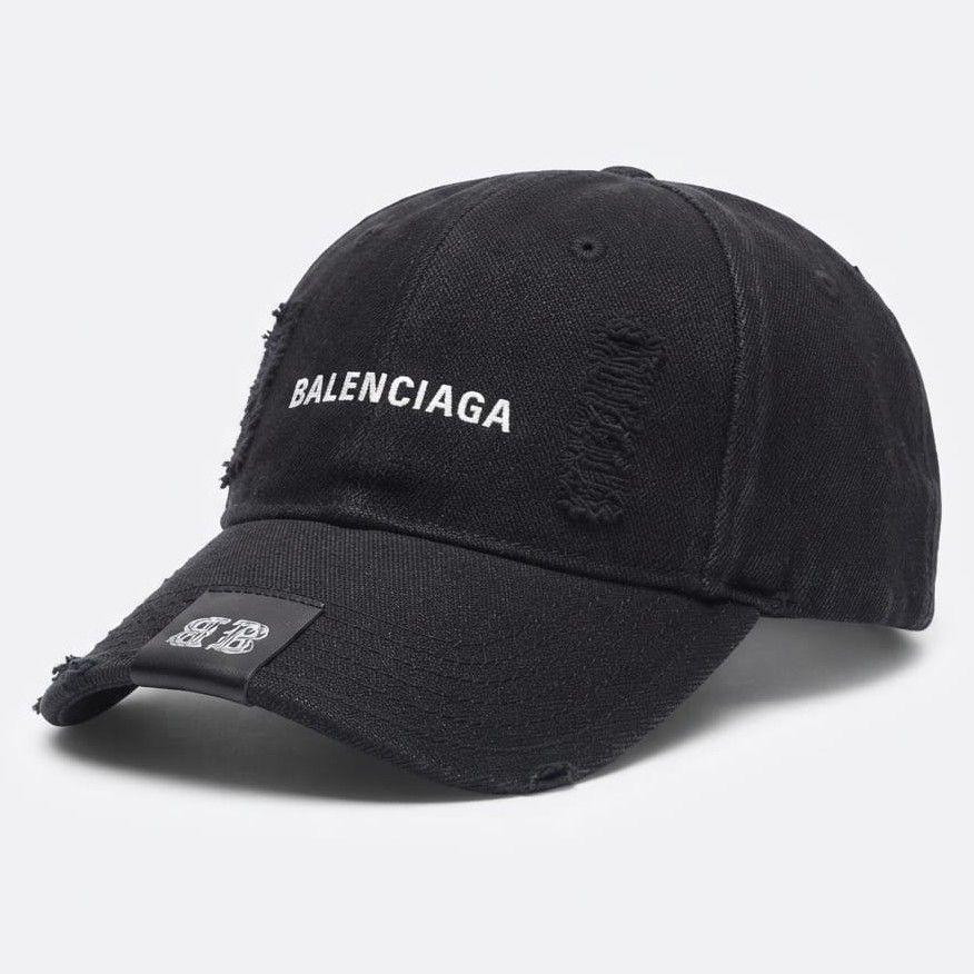 Casquette Balenciaga Noir avec détails usés Noire Effet Vieilli jeans